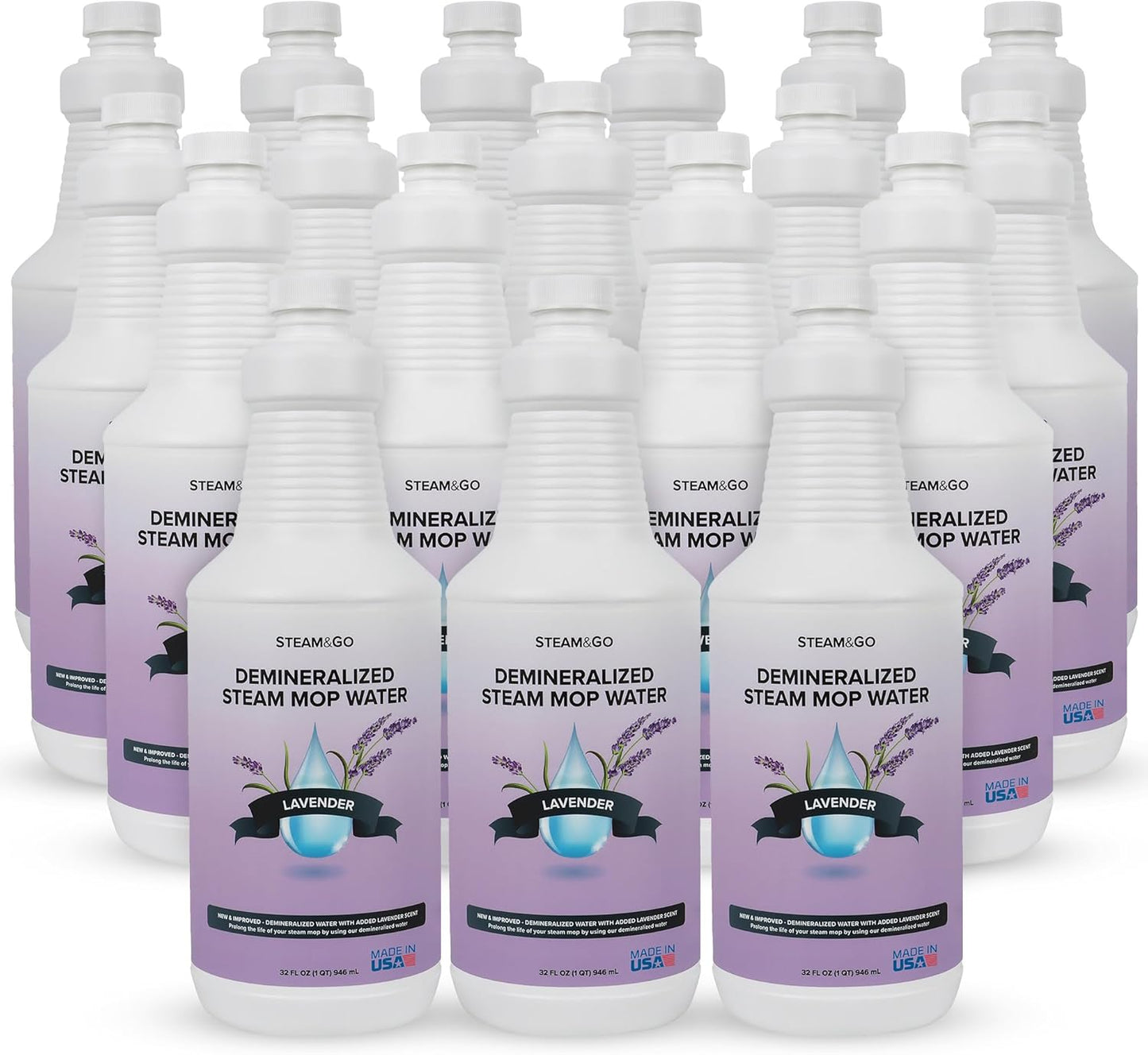 Steam & Go Demineralized Water for Steam Cleaner - PVC-Free Floor Cleaning Solution Compatible for All Steam Mops - Multi-Surface Cleaner for Home Surfaces - Lavender Scent, 32 oz