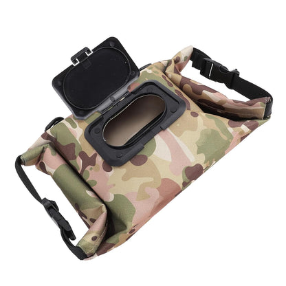 Large Capacity Canvas Portable Camping Wet Wipe Dispenser for Office Car Home Travel Hangable Wipe Holder (Camouflage Green)