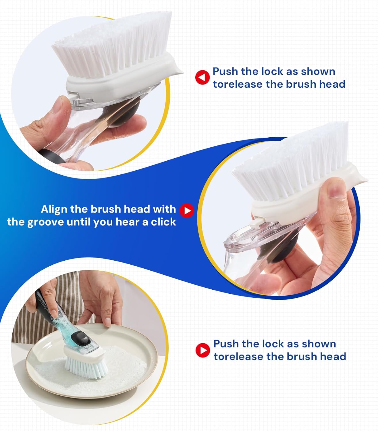 Dish Brush Refills Head for OXO - 4 Pack Dish Brush Cleaning Soap Dispensing Head Replacement for Scrubber, Kitchen Dish Brush Replacement Head for OXO Dish Brush Refill Head