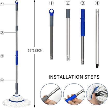Silkyhose Self-Wringing Twist Mop Cotton Rotating Dry & Wet Mops with Long Handled for Floor Cleaning Kitchen Bathroom Hardwood Vinyl Tile Laminate Household Office