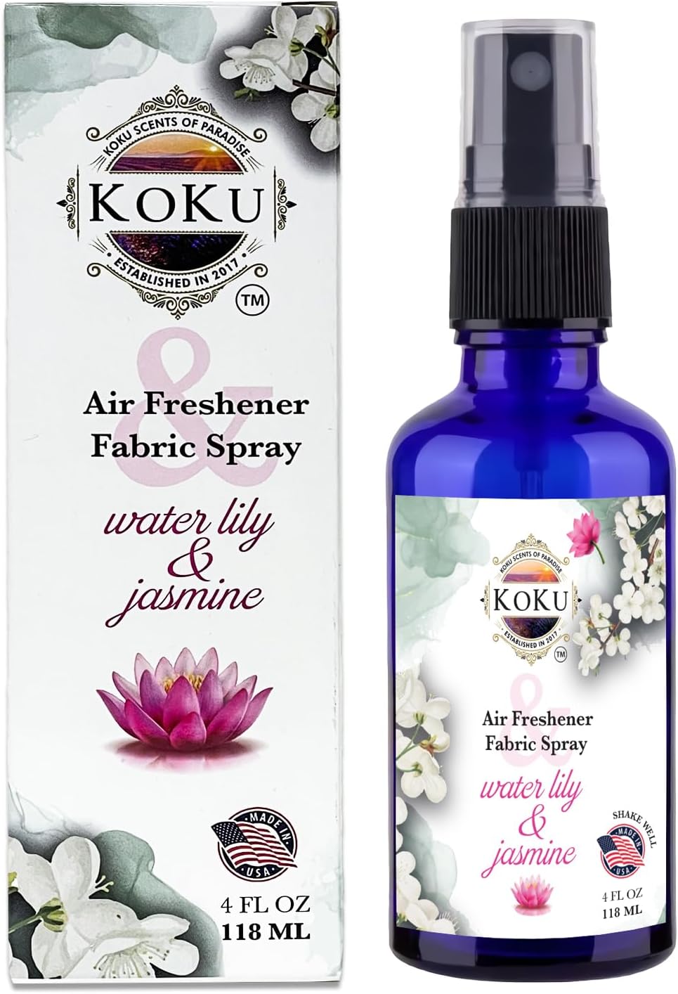 Water Lily Jasmine Air Freshener - Room Spray - Odor Eliminator - Deodorizer - Car Air Freshener - Home Spray - Linen Spray - Fabric Refresher - None Toxic - Alcohol Free - Made in USA (8 Oz)