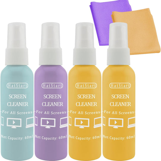 4-Pack Screen Cleaner Spray and 2 Pcs Microfiber Cloth Kit - for LCD, Laptop, PC, MacBook, iPhone, iPad, Computer Monitor, TV, Phone, Tablet, Touchscreen, Eyeglass Lens, and Car Display