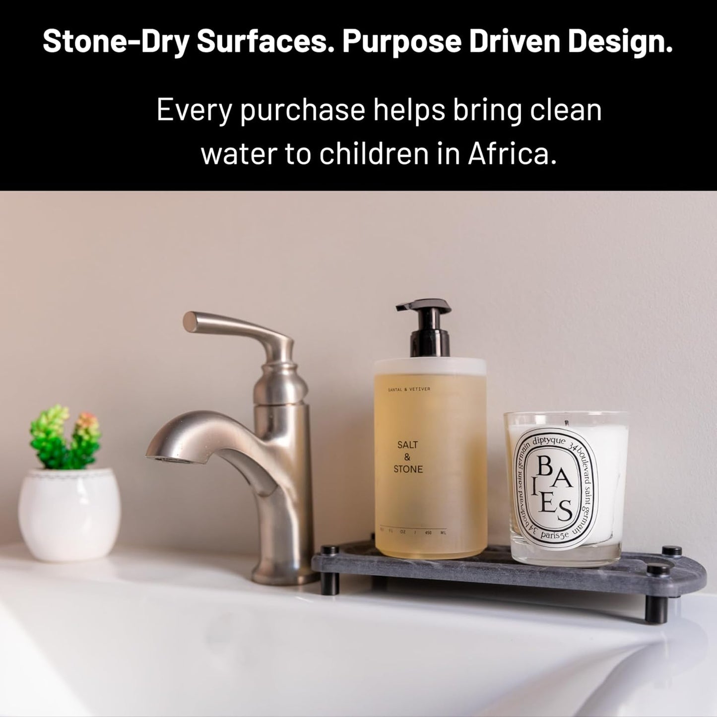 Premium Sink Caddy – Water-Absorbing Diatomaceous Earth Tray for Sink, Elevated Stainless Steel Feet, Non-Toxic, Fast-Drying, Kitchen or Bathroom