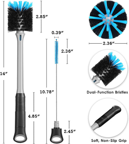 MOSOLAN 2-in-1 Bottle Brush with Straw Brush, Long Handle Water Bottle Scrubbing Brush, Built for Cleaning Sport Bottles, Baby Bottles, Water Bottles, Coffee Mugs, Wine Decanters, Flask, 1 Pack