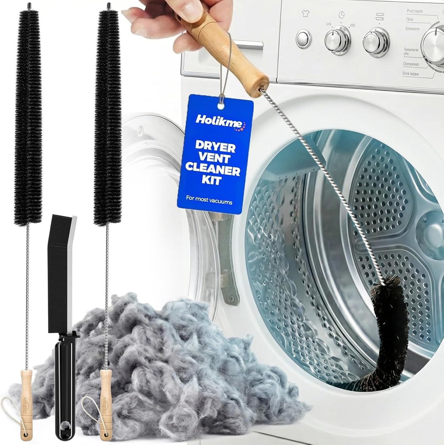 Holikme Dryer Vent Cleaner Kit 2 Pack - Household Cleaning Supplies,Long Flexible Refrigerator Coil Brush Radiator Brush,Dryer Lint Brush Home Essentials for Lint Trap Dust Vacuum Brush