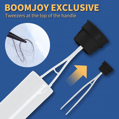 BOOMJOY Toilet Brush and Holder Set, Silicone Toilet Bowl Cleaner Brush, Bathroom Cleaning Bowl Kit with Tweezers, Bathroom Accessories with Aluminum Handle - White