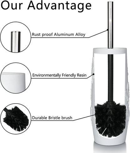 White Floral Branches Design Resin Toilet Bowl Brush and Holder Set, Elegant Bathroom Cleaning Tool with Durable Bristles, Compact and Functional