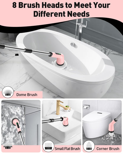 Electric Spin Scrubber for Cleaning Bathroom, Shower Scrubber Cordless Cleaning Brush with IPX7 Waterproof & 2 Speed, 3 Brush Heads, Bathroom Cleaning Supplies for Shower Tub Kitchen Tile Toilet White