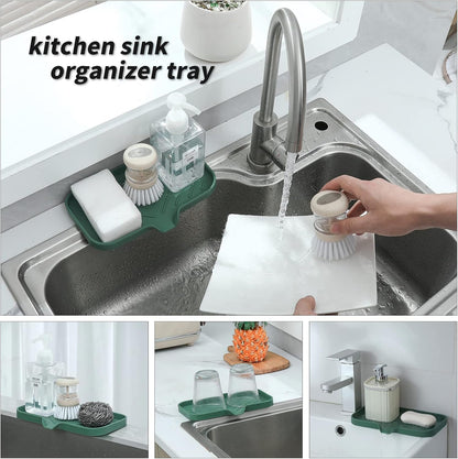 MicoYang Silicone Bathroom Soap Dishes with Drain Spout-Bathroom and Kitchen Sink Organizer,Sponge Holder,Dish Soap Tray,Perfect for Dispenser,Scrubber,Bottle,Cup on Sink or Counter-Black 4.9"×3.2"