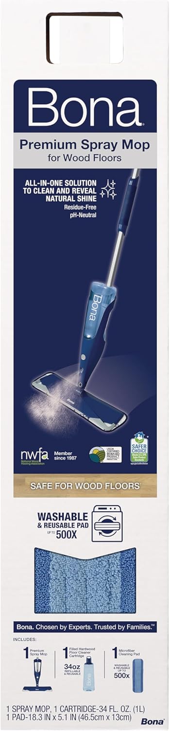 Bona Hardwood Floor Premium Spray Mop - Includes Wood Floor Cleaning Concentrate and Machine Washable Microfiber Cleaning Pad - Dual Zone Cleaning Design for Faster Cleanup