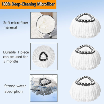 5-Pack Spin Mop Replacement Heads, 100% Microfiber Spin Mop Refills Heads for Easy Wring, 360°Micro Replacement Mop Head for Easy House Cleaning Floor Mopping - (White)