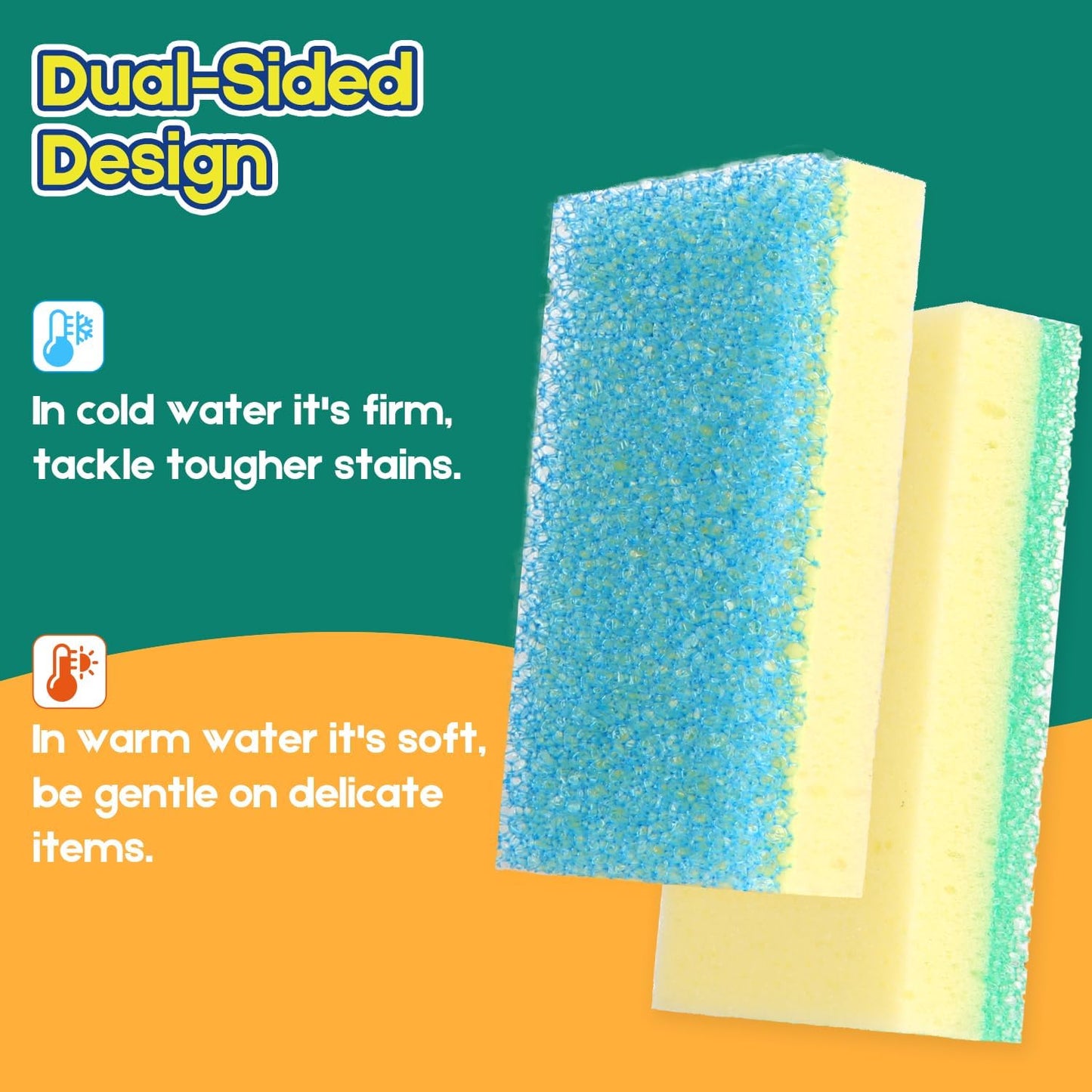 LAUNDRYLUX Scrub Sponge, Dual-Sided Temperature-Responsive Scrubber - Non-Scratch - Multipurpose Dish Sponges for Kitchens, Bathrooms, and Outdoor Use - 3 Pack