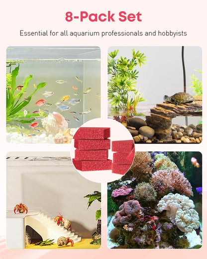 Pawfly 8 Pack Aquarium Glass Cleaner Sponge, 3.25" x 3.25" x 1", Algae Scrubber Pad for Glass Aquariums, Fish Tank Glass Cleaner, Aquarium Sponge, Aquarium Cleaning Tools, Red (Not for Acrylic Tank)