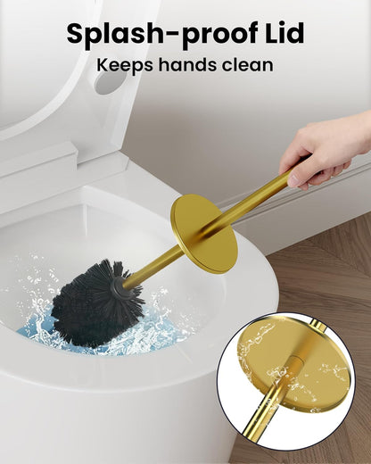 Toilet Brush and Holder Set, Toilet Bowl Brush for Bathroom with Long Handle, Stainless Steel Toilet Cleaner Brush with Durable Scrubbing Bristles,Splash-Proof (Brushed Nickel)