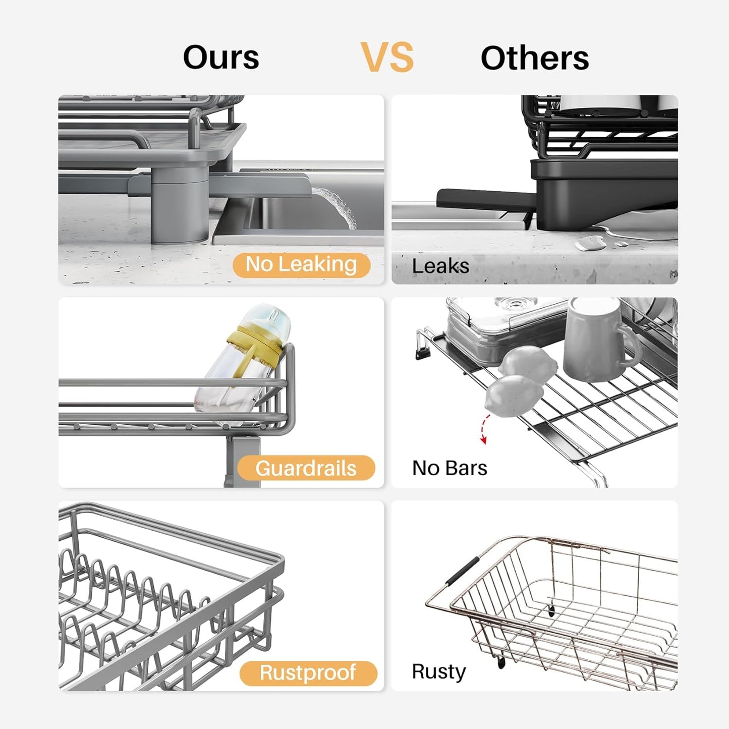 SNTD Dish Drying Rack - Extendable Dish Rack, Large Sink Drying Dish Drainer for Kitchen Counter, Stainless Steel Dish Strainer with Utensil Holder (Black)