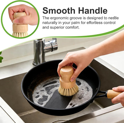4 Pack Bamboo Dish Brush Set, Natural Kitchen Scrub Brush with Sisal Bristles, Wooden Dish Scrubber for Cleaning Dishes, Pots, Vegetables and Sink