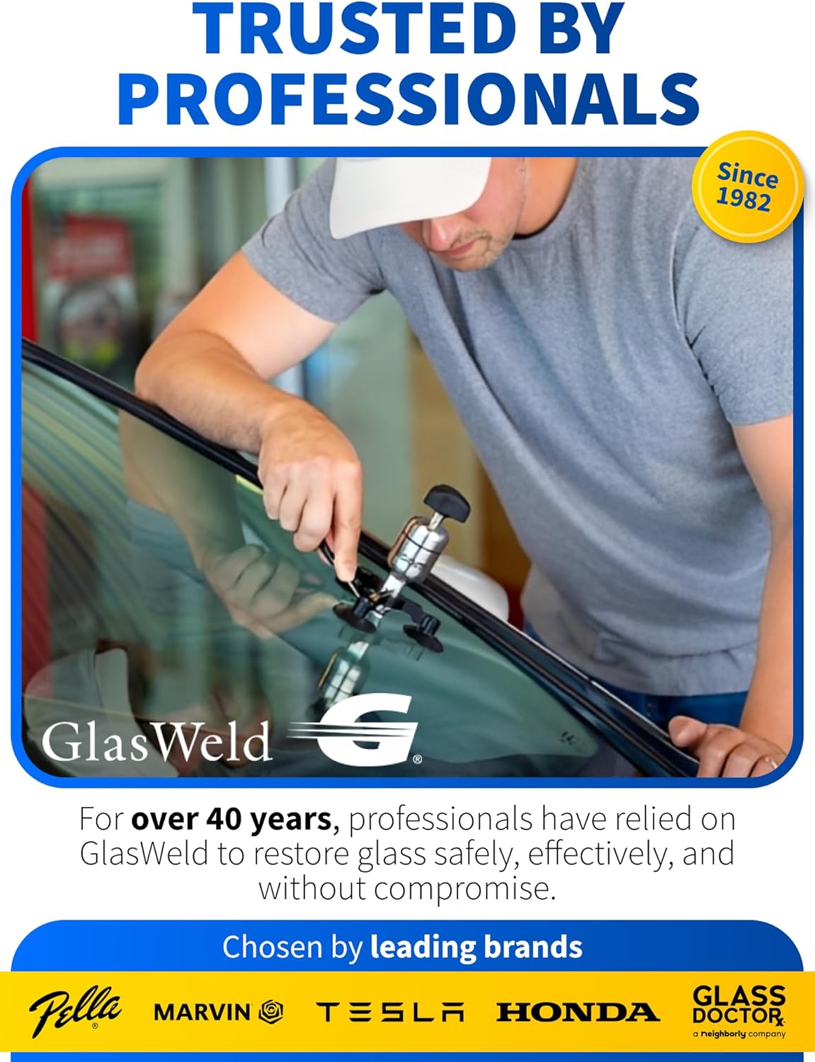 GlasWeld ProClean Hard Water Stain Remover for Glass & Metal – Non-Acid Water Spot Remover with Applicator Pad for Glass, Car Windshield, Shower, Mirror & Boat Windows - Bathroom Cleaning Supplies