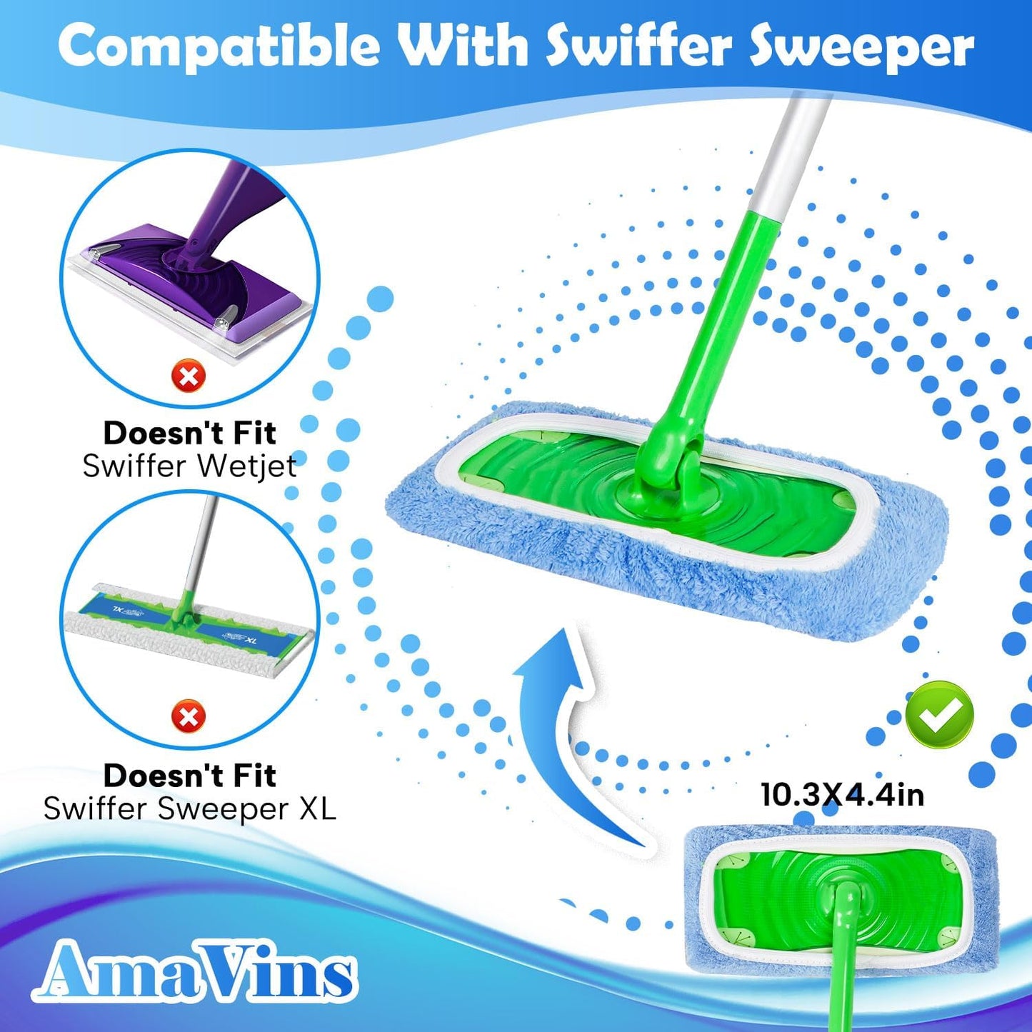 AmaVins 5 Pack Reusable Microfiber Mop Pads Compatible with Swiffer Sweeper Mop, Wet and Dry Flat mop Cover, Washable Mop Pads for Surface/Hardwood Floor Cleaning (Mop is Not Included)