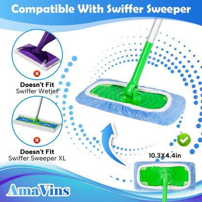 AmaVins 5 Pack Reusable Microfiber Mop Pads Compatible with Swiffer Sweeper Mop, Wet and Dry Flat mop Cover, Washable Mop Pads for Surface/Hardwood Floor Cleaning (Mop is Not Included)