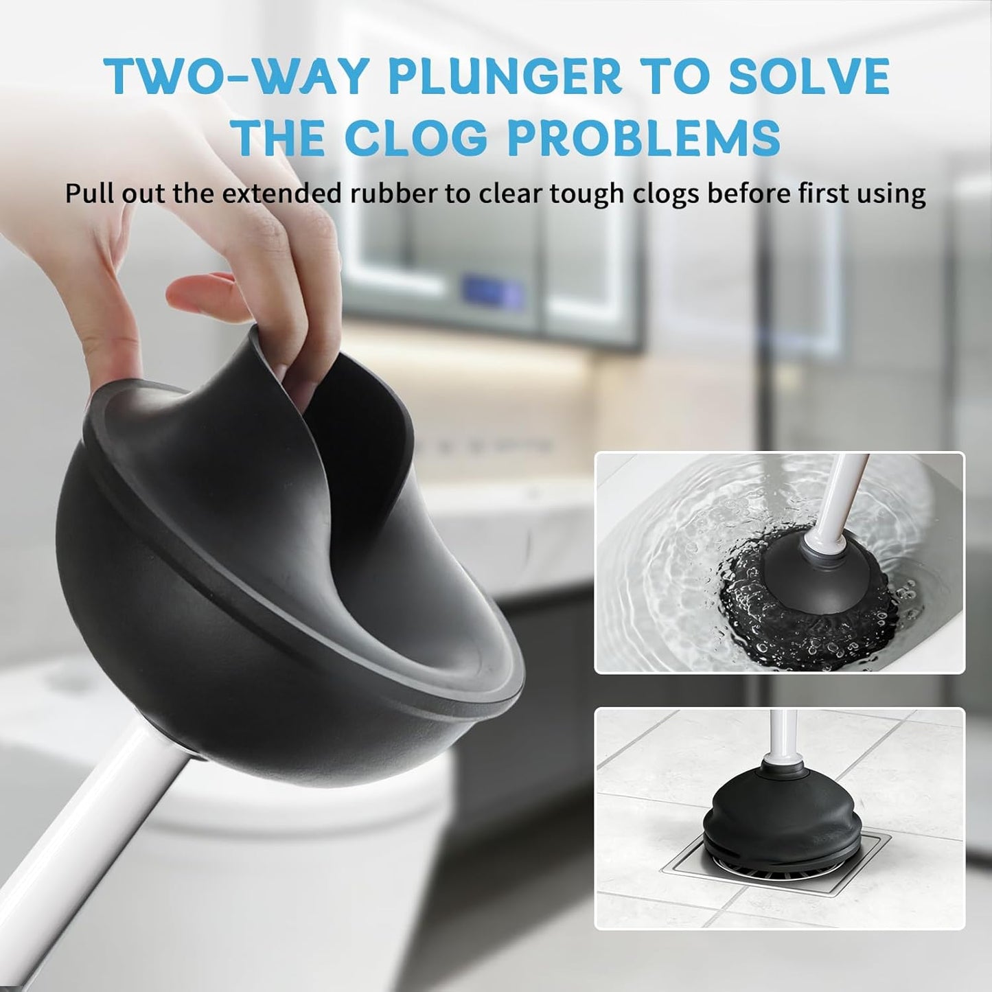 Sellemer Toilet Brush and Plunger Set, Curved Design Head for Deep Cleaning, Heavy Duty Toilet Bowl Brush and Plunger Combo with Holder for Bathroom Cleaning, Black, 1 Pack