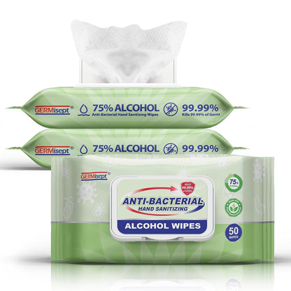 Advanced 75% Alcohol Antiseptic Hand Sanitizer Multipurpose Wipes (50 Count X 4 packs = 200 Wipes)