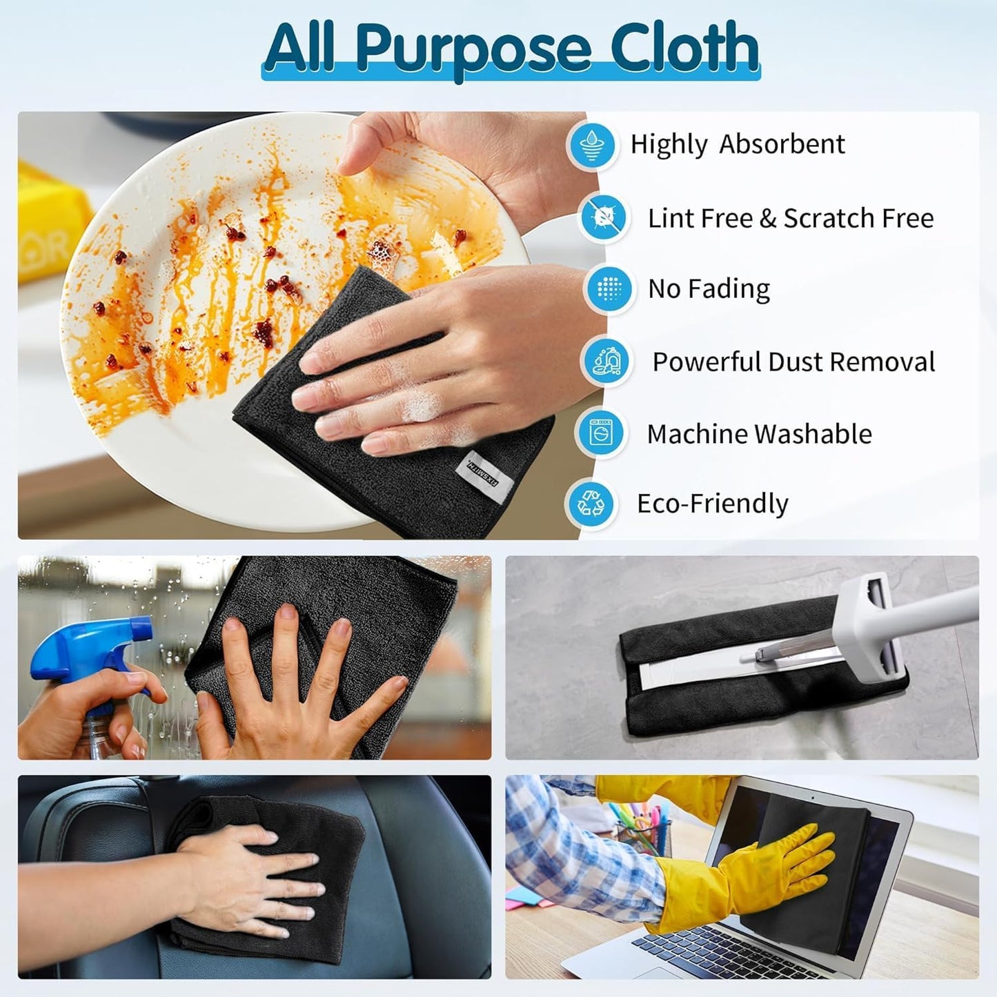 FIXSMITH Microfiber Cleaning Cloth - Pack of 8, Size: 12 x 16 in, Multi-Functional Cleaning Towels, Highly Absorbent Cleaning Rags, Lint-Free, Streak-Free Cleaning Cloths for Car Kitchen Home