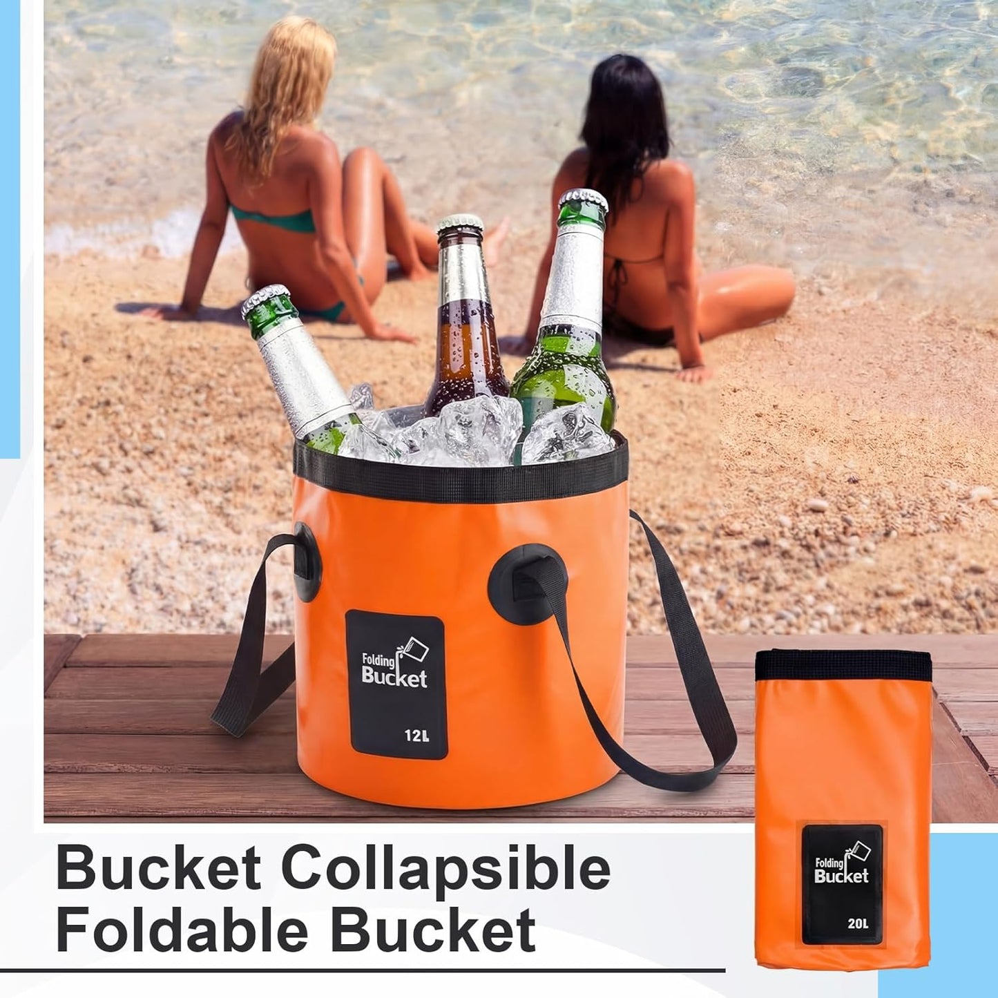 3 Pcs Collapsible Bucket Foldable Bucket with Handle, Cleaning Tools for Camping Fishing Hiking to Hold Water with Carry Bag Multiple Use Portable Lightweight (12L,Blue)