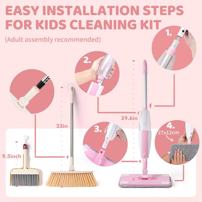 Kids Spray Mop, Fun & Functional Toddler Mop Cleaning Set,Real Working Mini Mop, Pretend Play Toy –Includes Spray Bottle,Washable Microfiber Pads, Montessori Kids Cleaning Toy Set -Green
