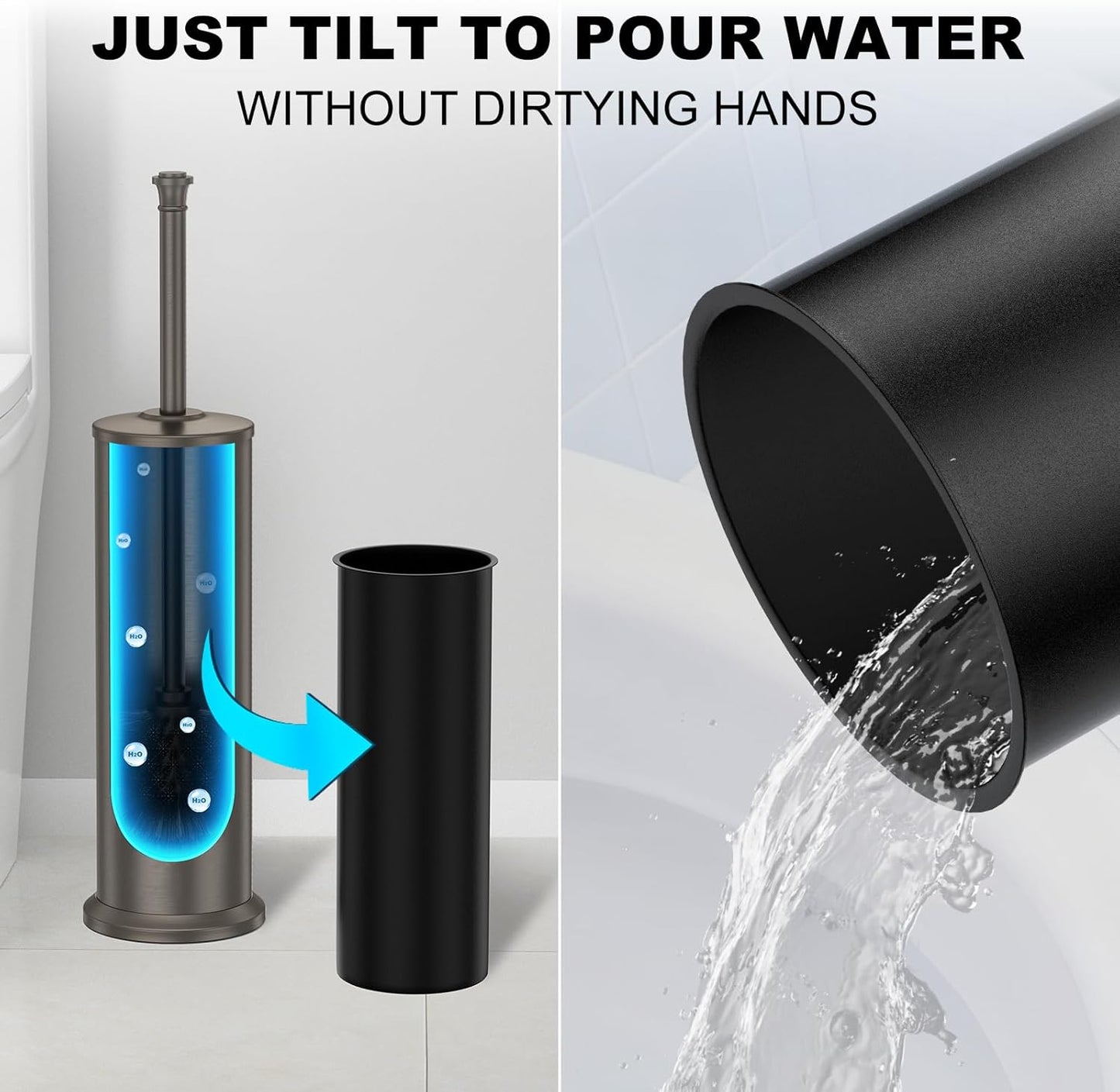 Stain Nickel Toilet Brush and Holder，Extra Long Handled Toilet Brush for Bathroom，Stainless Steel Heavy Duty Toilet Bowl Brush,Removable Inner Bowl,Deep Cleaning Dense Bristles Brush -Space Saving
