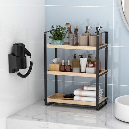 HNRLOY Bathroom Counter Organizer,Bathroom Countertop Organizer,Counter Shelf,Countertop Storage,Organization and Storage,Makeup Shelf,Sink Caddy(Brown 3 Tier)