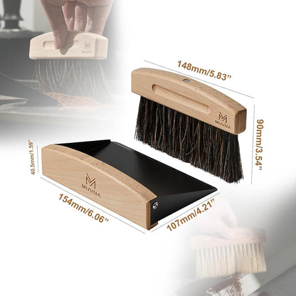 Coffee Brush and Dust Pan Set - Mini Hand Barista Broom, Magnetic Natural Horsehair Espresso Brush, Wood Barista Tools for Cleaning Tamping Station, Coffee Bar, Kitchen, Black