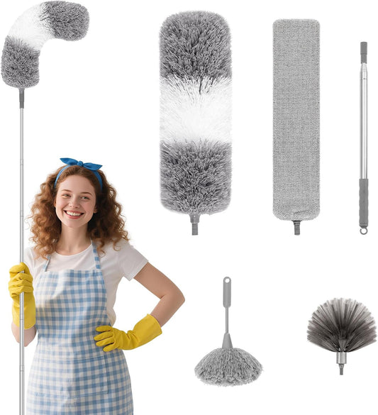5PCS Dusters for Cleaning, Extendable Microfiber Duster with Extension Pole Up to 100'', Bendable Washable Cleaner Dusters for Cleaning Fan, High Ceiling, Blinds, Furniture, Car