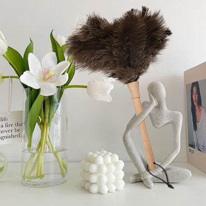 Natural Ostrich Feather Duster 14.9 inch Fluffy Mini Dusters with Plastic Handheld for Cleaning Car Keyboard Office 1 Pcs