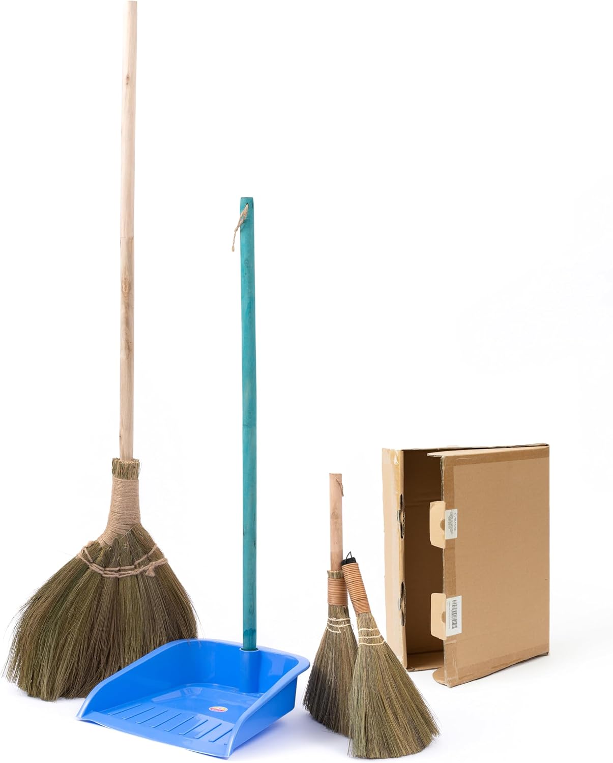 TTS Home Broom and Dustpan Set with 44.9'' Long Handle for Family, Kitchen, Office, and Lobby – 4-Pack Stand-Up Brooms with Dustpan Combo