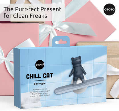 OTOTO Chill Cat Squeegee - Cute Kitchen Accessories, Cute Bathroom Decor, Black Bathroom Accessories, Shower Accessories, Shower Squeegee for Glass Doors, Small Bathroom Squeegee, Cat Gifts