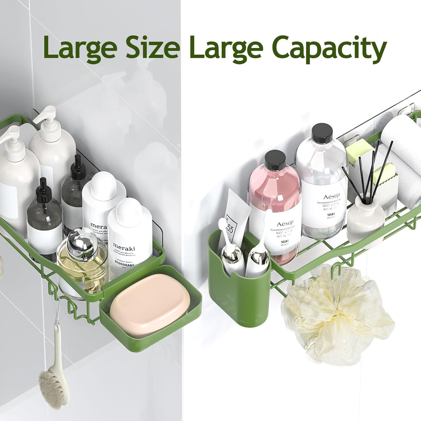NESOMI Shower Caddy Adhesive Shower Organizer 7-Pack, Rustproof Stainless Steel Bathroom Shelves, Large Capacity No-Drill Rack Storage Accessories with Soap Dish Toothbrush Holder &24 Hooks Home Decor