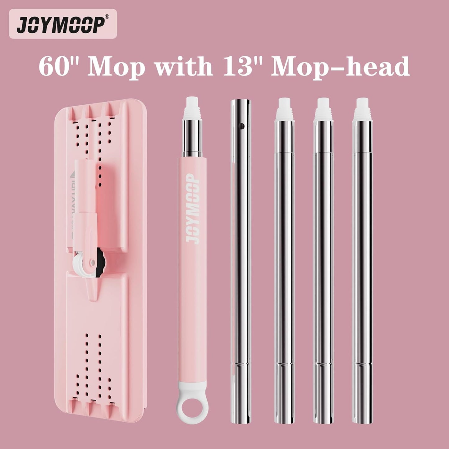 JOYMOOP Flat Mops, Microfiber Mop for Floor Cleaning and Wall Cleaner, 50" Mop Handle with Flexible 13" Flat Head with a Microfiber Mop Pad - White
