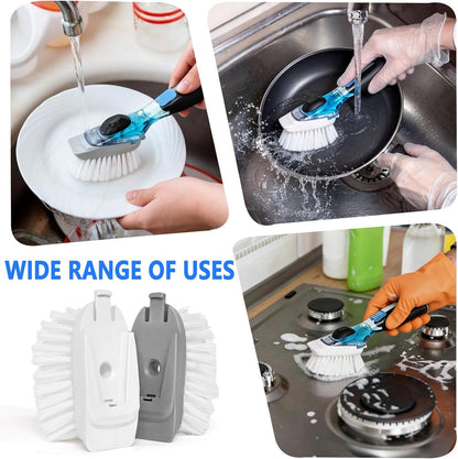 Dish Brush Refills, Dish Scrubber Replacement Heads Compatible with OXO Soap Dispensing Dish Brush, Nylon Bristles with Built-in Scraper, Suitable for Non-Stick Cookware, 2 Pack