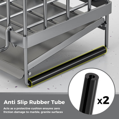 Sponge Holder for Kitchen Sink – Rustproof Stainless Steel with Detachable Drainboard, Brush Rack & Towel Bar | Compact, Non-Slip Design for Countertop Bathroom