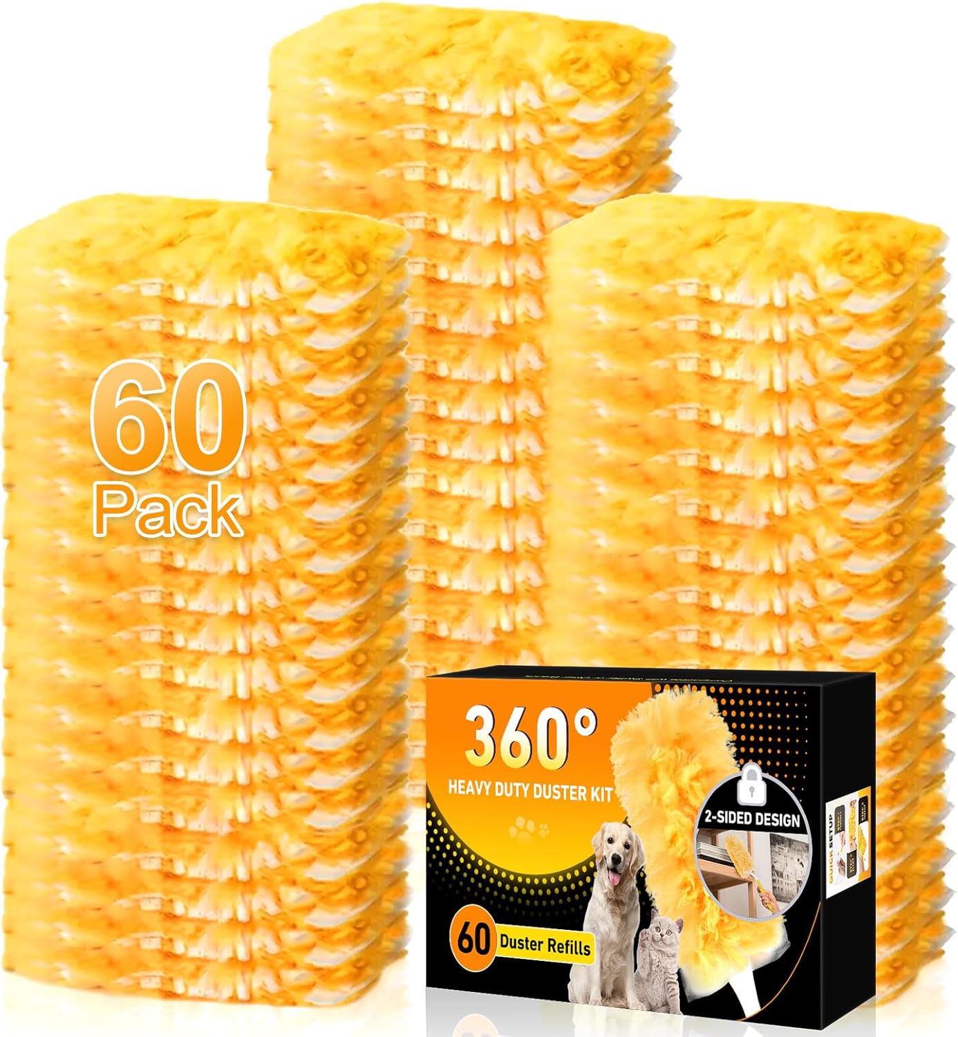 360° Duster Refills Kit for Swiffer Duster, 25 Pack & 1 Handle, Multi-Surface Dusters with 4X Cleaning Power. Efficient Duster Kit for Cleaning Pet Hair, Home, Office, Blinds, Furniture and More