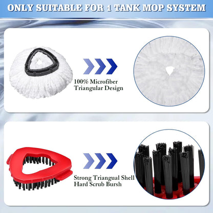4 Packs Spin Mop Replacement Heads Compatible with Ocedar RinseClean 2-Tank System, 30-58" Mop Handle,Mop Scrub Brush and Base Combo Set,Mopping Refills Easy to Replace and Cleaning