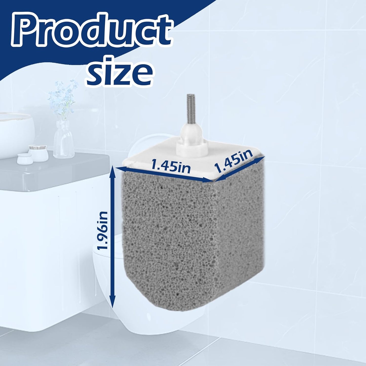 Pumice Stone Toilet Bowl Cleaner with 20" Ultra Long Handle, Push-Button Replaceable Head Hard Water Ring Stain Remover for Bathroom, Bathtub, Pool, Kitchen Sink Cleaning, 3 Pack (gray)