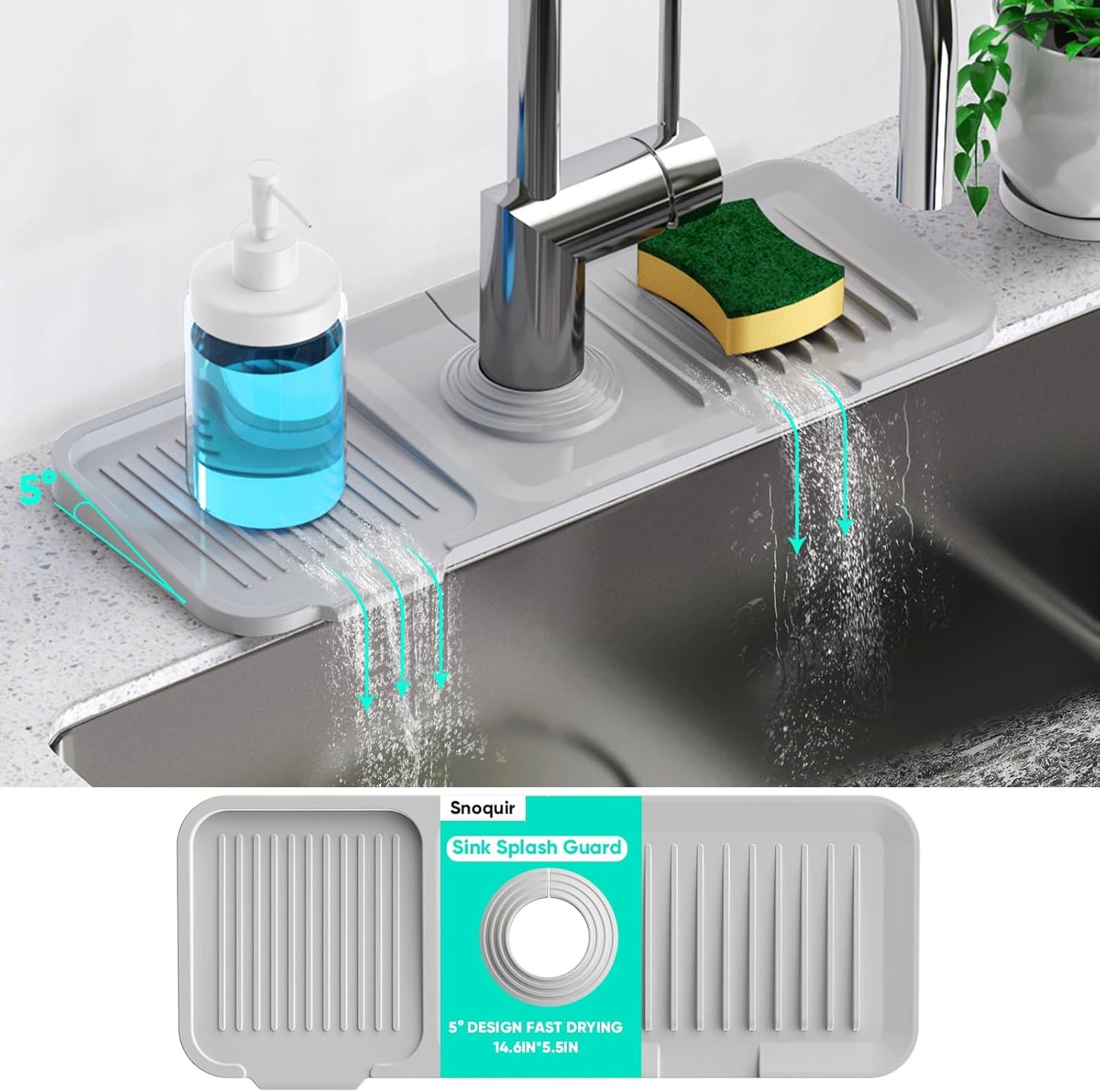 24 Inch Longer Faucet Mat for Kitchen Sink, 5° Slope Fast Self-draining, Kitchen Sink Splash Guard Silicone Sink Faucet Mat Splash Guard Kitchen Sink Area Tidy Splash Faucet Guard Draining Mat