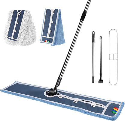 42" Commercial Dust Mop for Floor Cleaning, MASTERTOP Large Flat Mop with Long Handle, Sweeping Broom with 2 Different Mops Pads, Industrial Mop for Hardwood, Tile, Gym, Office, Mall, Warehouse