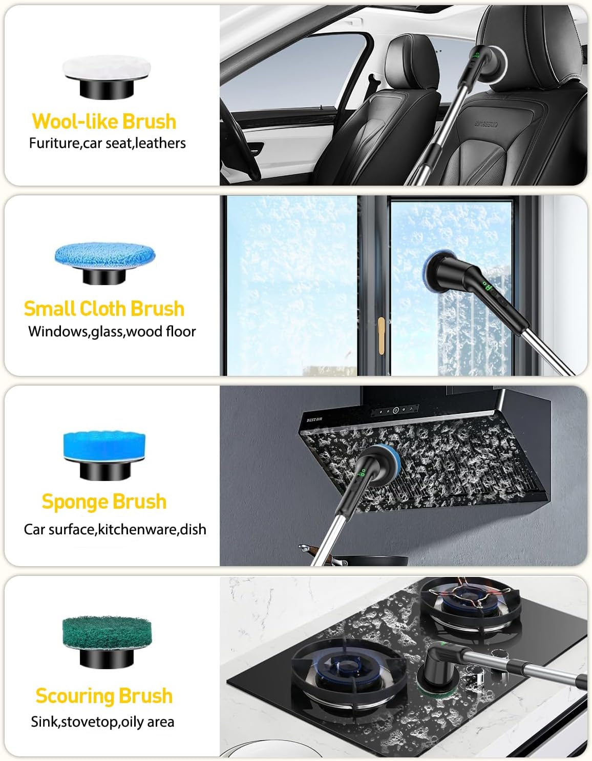 Shower Scrubber with Long Handle, Shower Cleaner Brush with 8 Brush Heads, Cordless Electric Spin Scrubber for Cleaning with 2 Speed, Cleaning Supplies for Bathroom Bathtub Kitchen Floor Tile Toilet