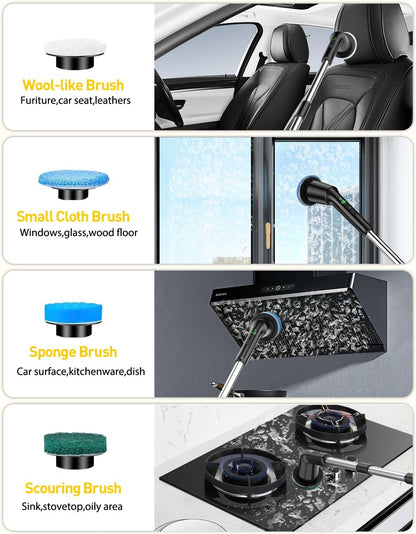 Shower Scrubber with Long Handle, Shower Cleaner Brush with 8 Brush Heads, Cordless Electric Spin Scrubber for Cleaning with 2 Speed, Cleaning Supplies for Bathroom Bathtub Kitchen Floor Tile Toilet