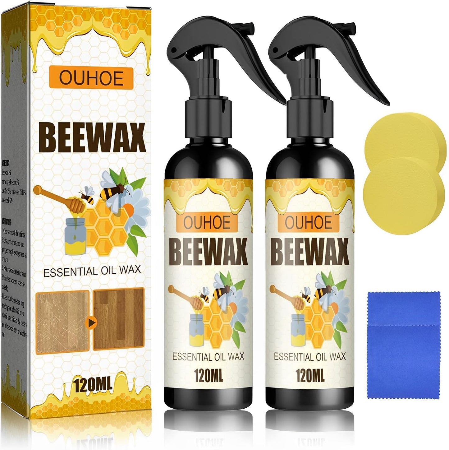 Natural Beeswax Care Spray & Restorer, Beeswax Wood Polish for Floors and Furniture, Natural Micro-Molecular Spray – Multi-Purpose（2 Bottles）