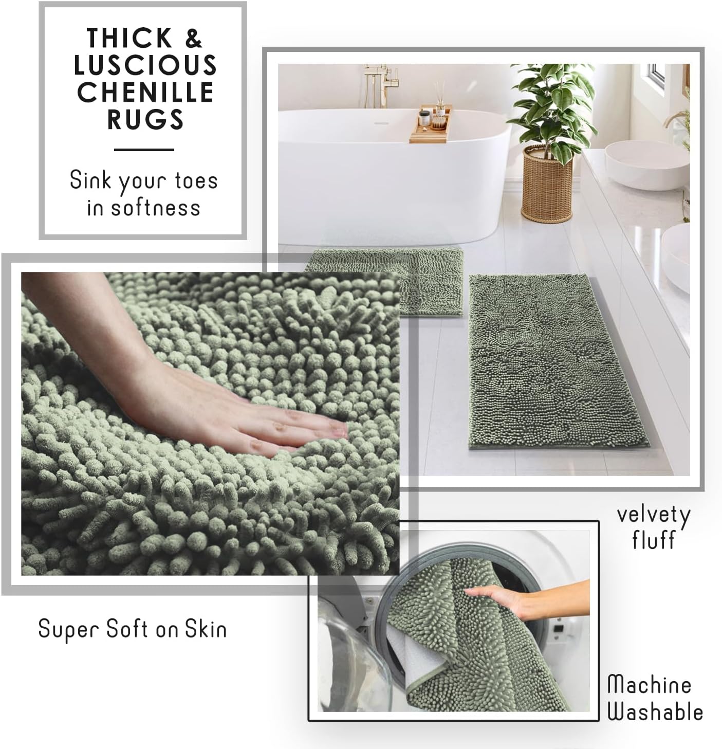 Clara Clark Bathroom Set - Sage Green Bathroom Accessories Set, 6PC Bathroom Accessory Set, Bathroom Sets with Toilet Brush, Trash Can & Soap Dispenser
