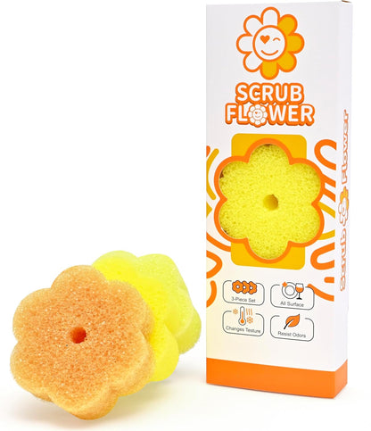 Scrub Flower Temperature Sensitive Sponges -Non-Scratch Scrubbers for Kitchen & Home - Firm in Cold & Soft in Warm Water - Odor Resistant Color-Coded Dish Sponges (Lavender Mist, 3 Count)