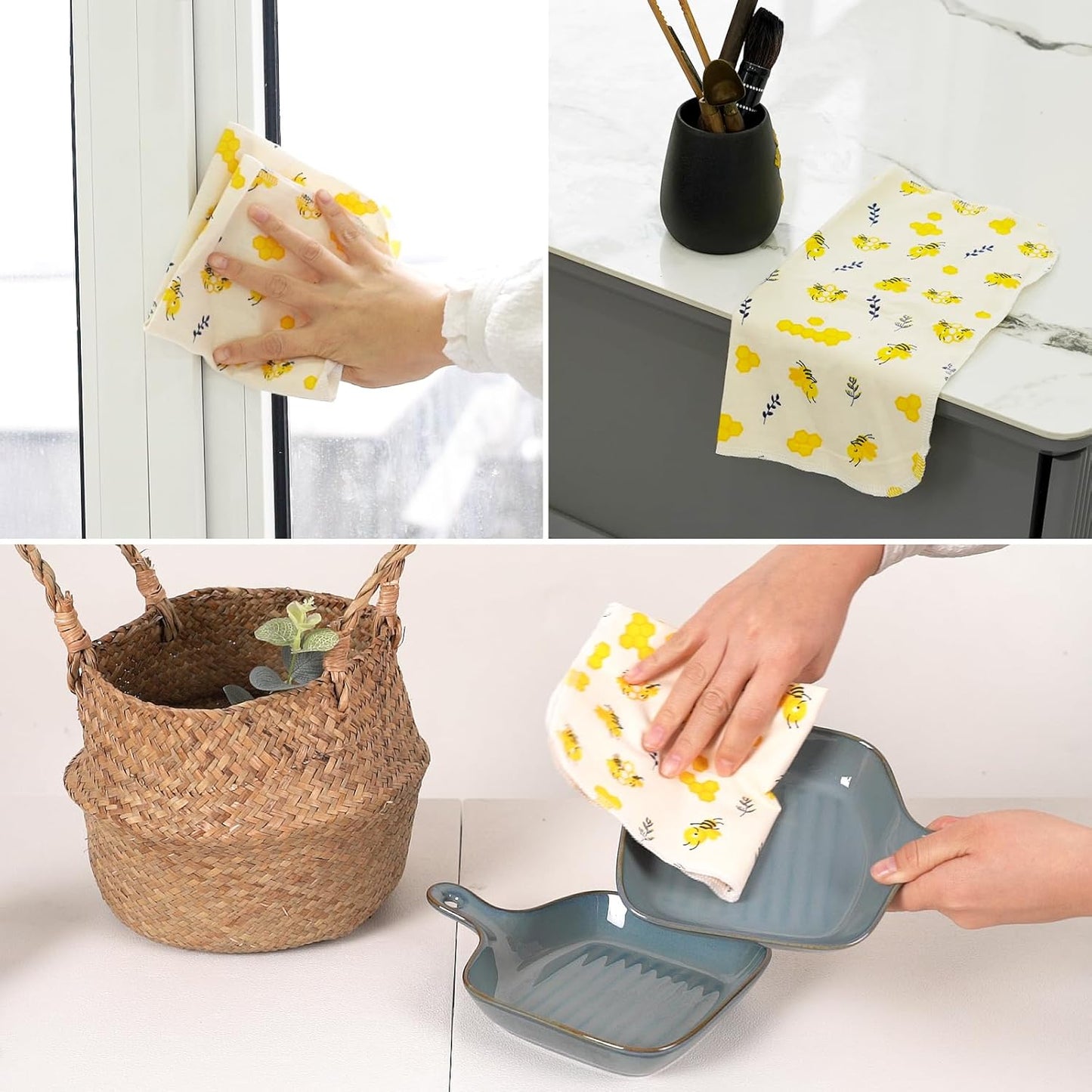 Reusable Dishcloths Kitchen Towels Cotton: 30 Packs 10X10 Washable Roll Paperless Paper Towels Absorbent Dishcloths Set Dish Tea Towel for Kitchen Drying (30Daisy, 10×10")